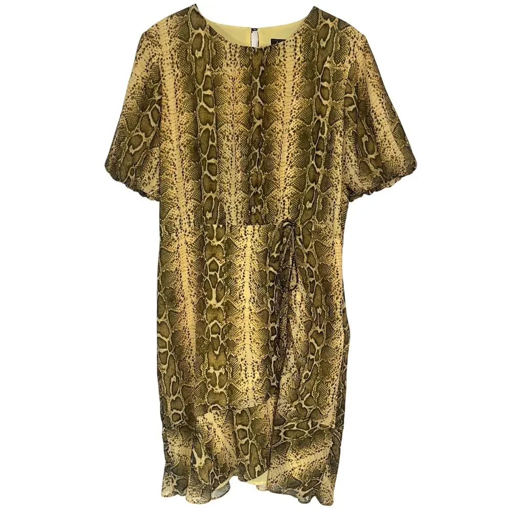 Sam Edelman Yellow Snake Ruched Short Puff Sleeve Dress Size 14